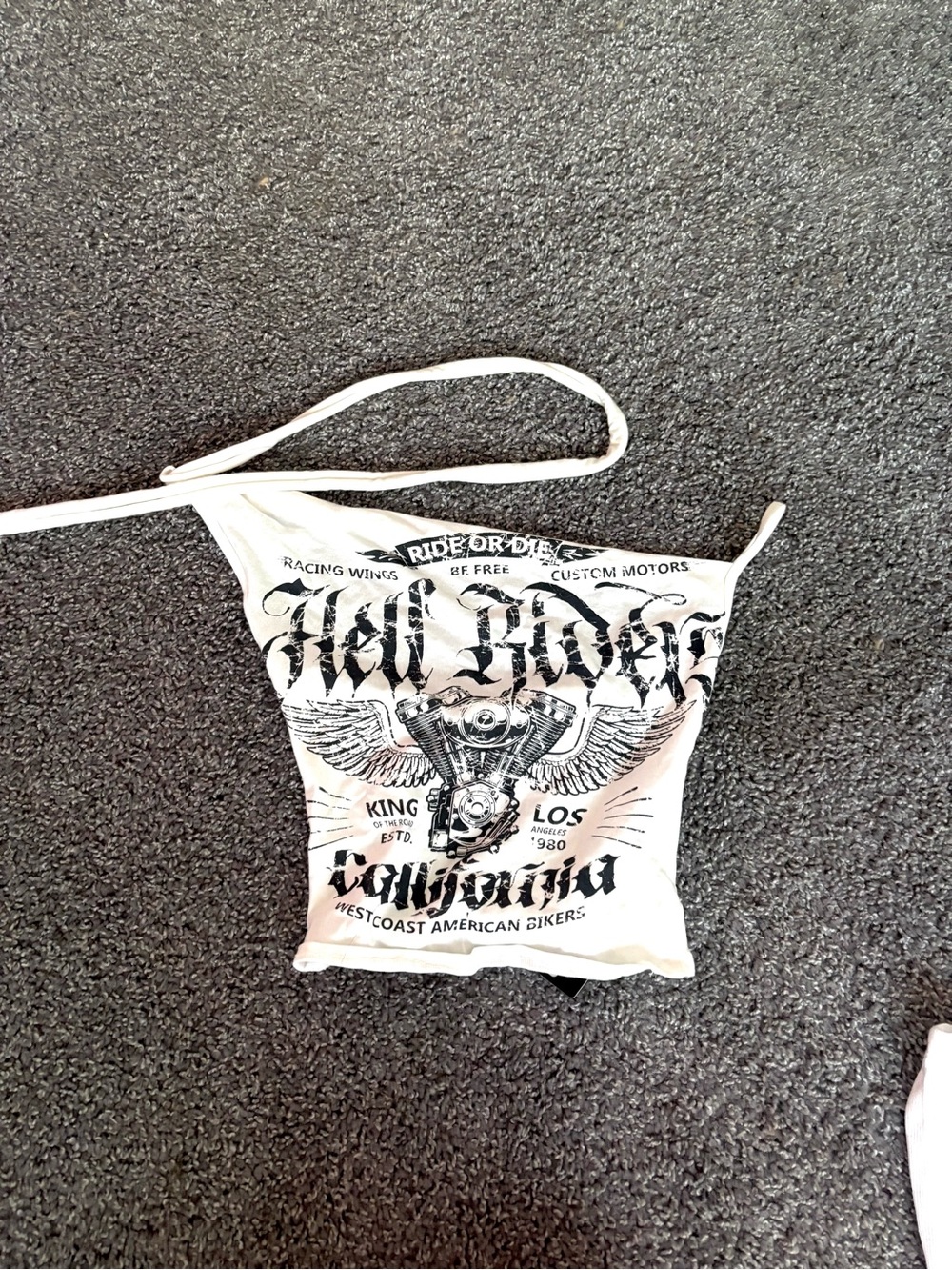 White Graphic Crossbody Bag with Winged Motorbike Print